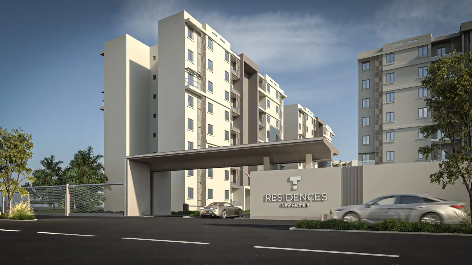 Terracotta and limestone facade detail at T Residences New Alamein